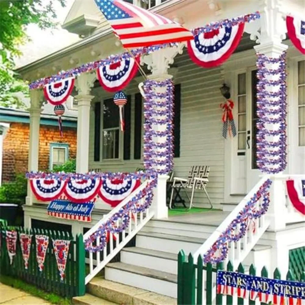 4th of July Garland Decorations 50Ft Glitter Tinsel Patriotic Decor
